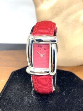 Henry Dunay Sabi Women's Watch Swiss Quartz Tank Red Dial Leather Nylon